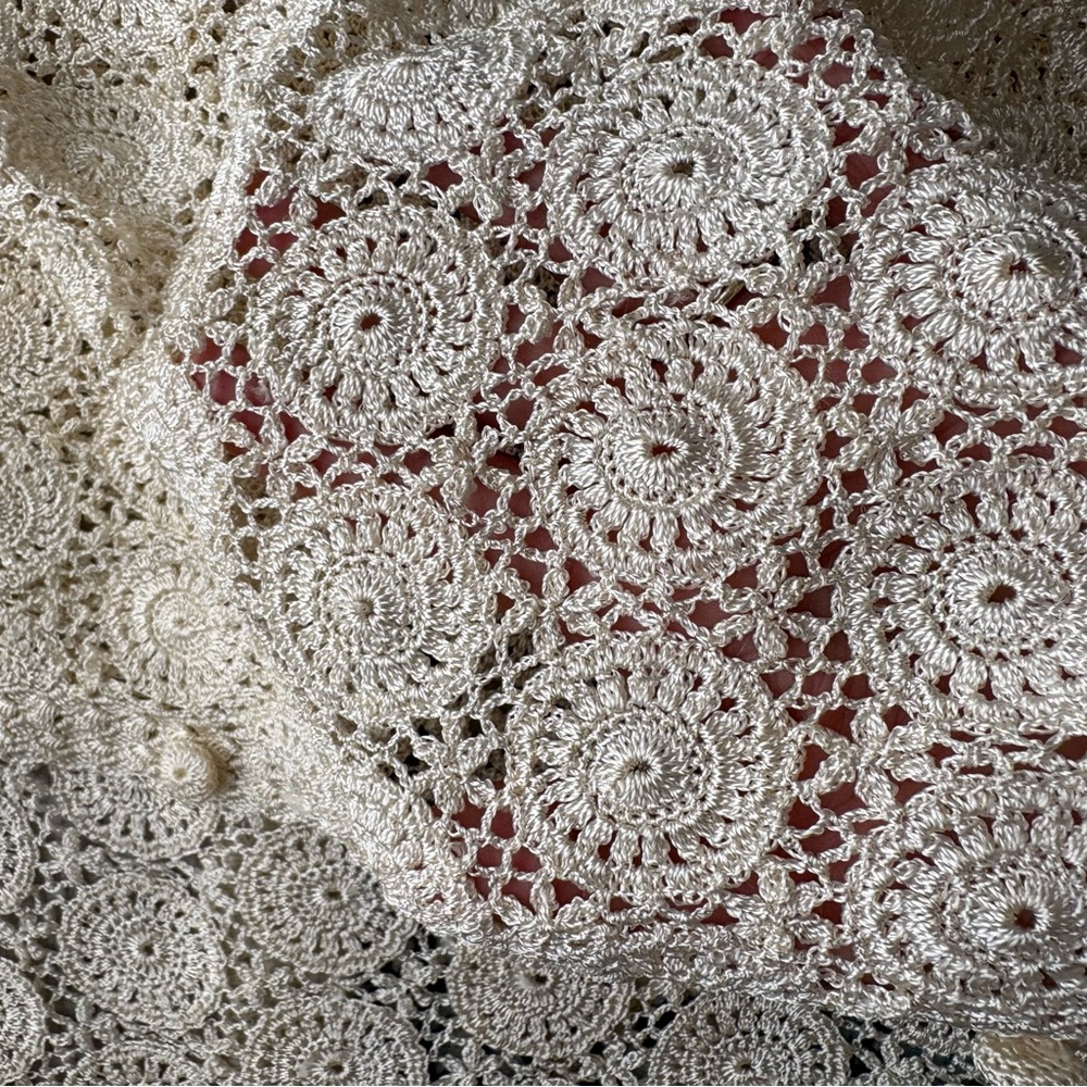 Vintage Hand Crocheted Doily Pattern Short Sleeve Button Down Cardigan Sweater S - Picture 6 of 11